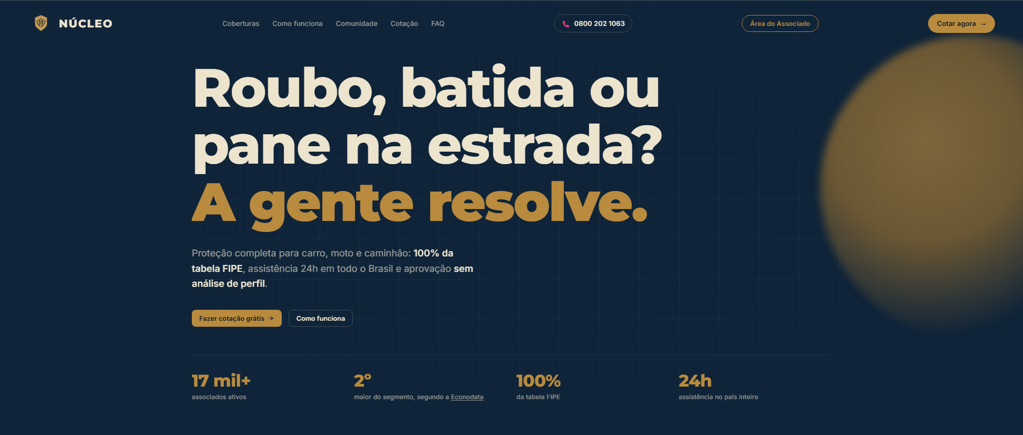 Site da Núcleo Proteção Veicular